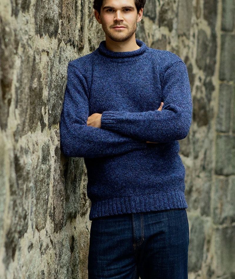 mens wool jumper sweater blue navy marl chunky