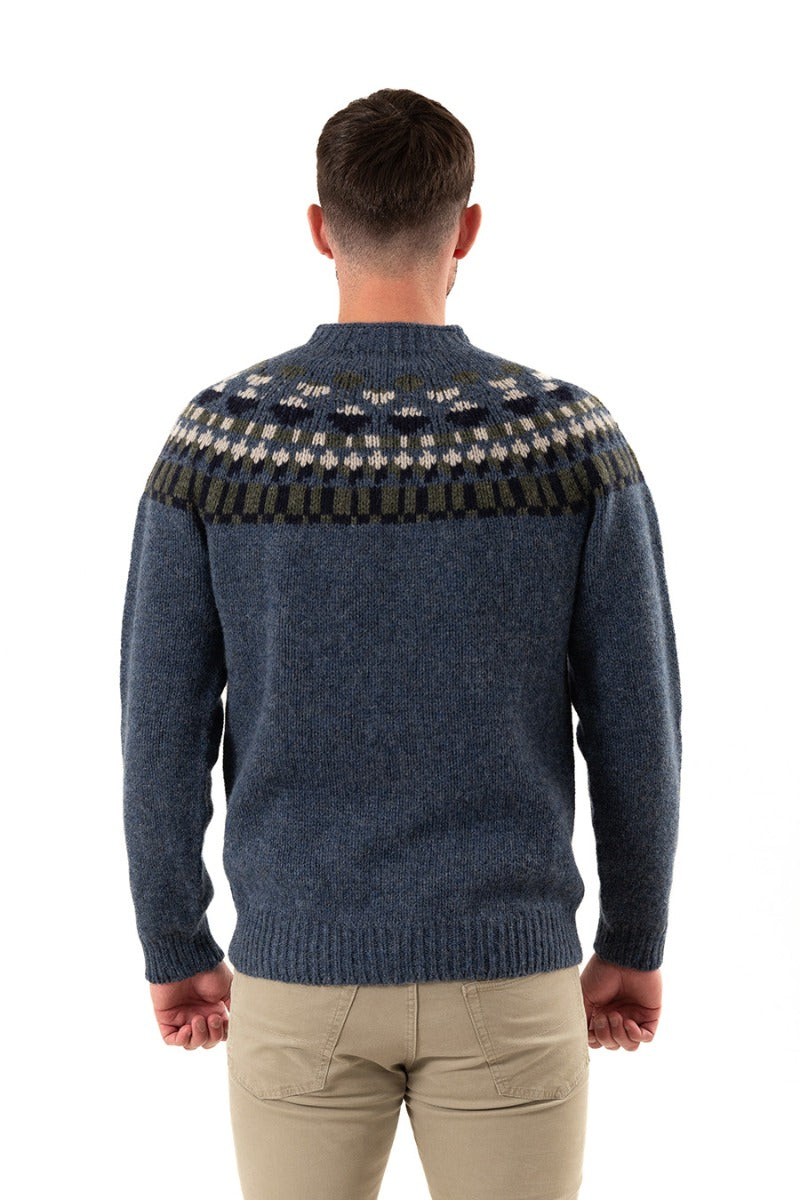 mens blue wool fair isle jumper sweater staffa yoke