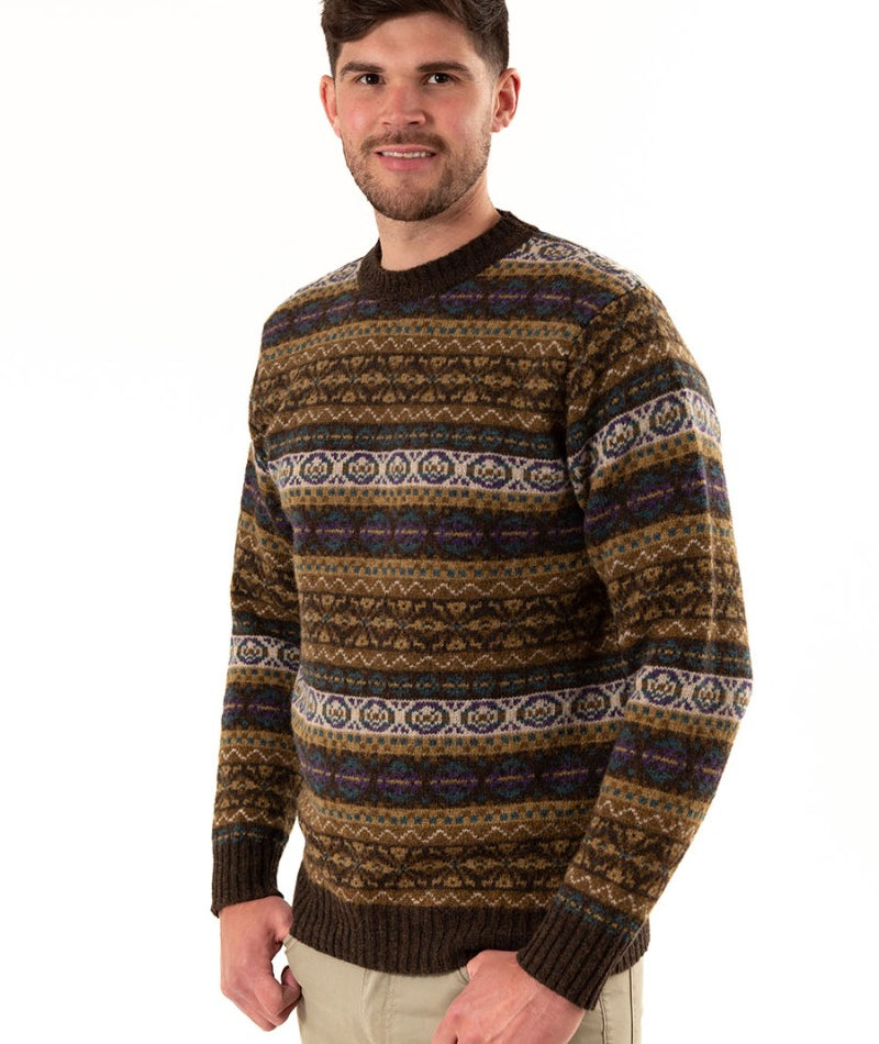 mens brown purple fair isle jumper sweater drumtochty