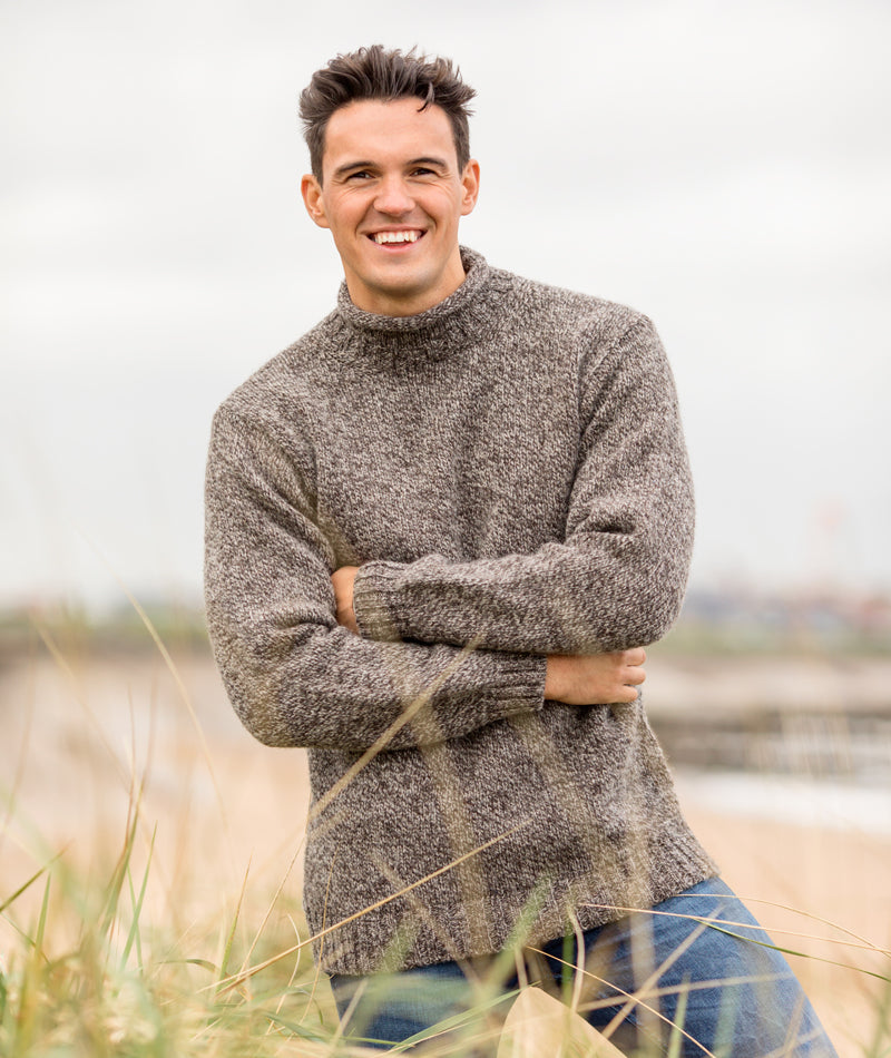 Mens chunky roll neck jumper. undyed wool