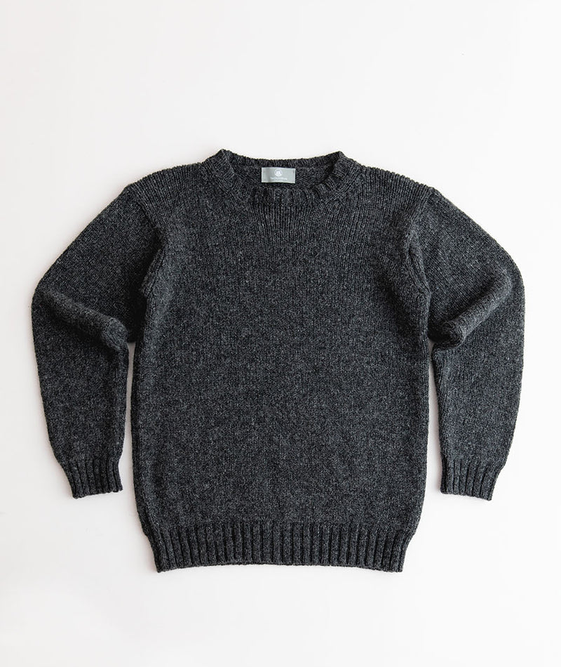 mens chunky wool crew neck jumper mid grey marl