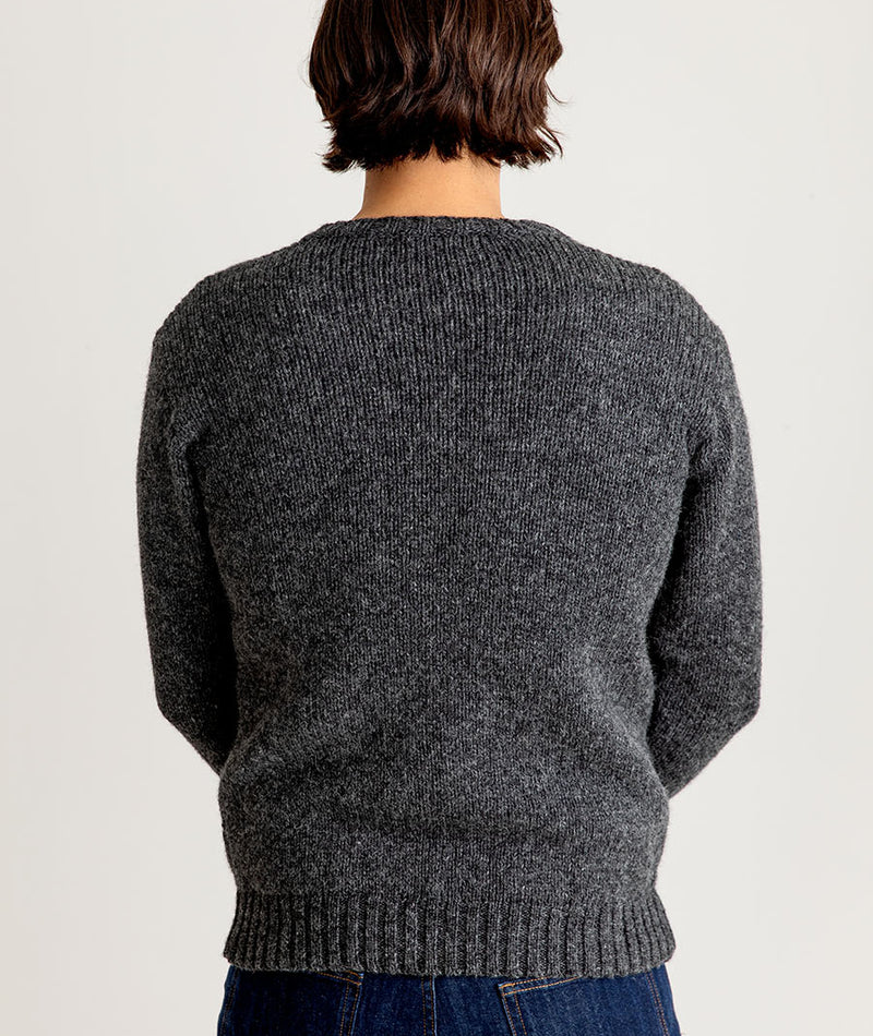 mens chunky wool crew neck jumper sweater mid grey gray