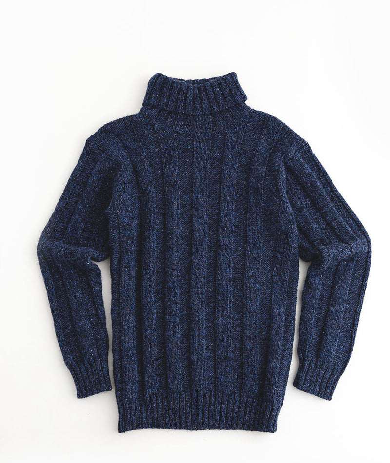 mens chunky wool ribbed polo neck jumper sweater navy blue
