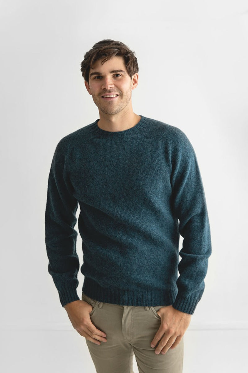 Mens dark teal shetland jumper sweater seamless saddle shoulder
