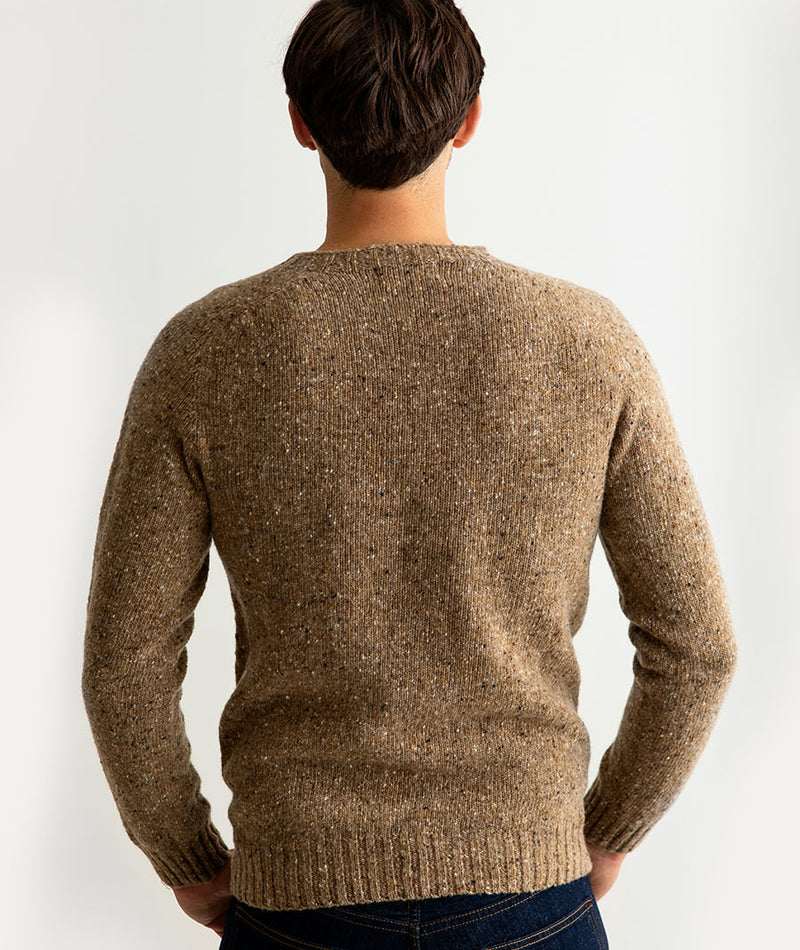mens donegal wool sand brown jumper sweater seamless zero waste