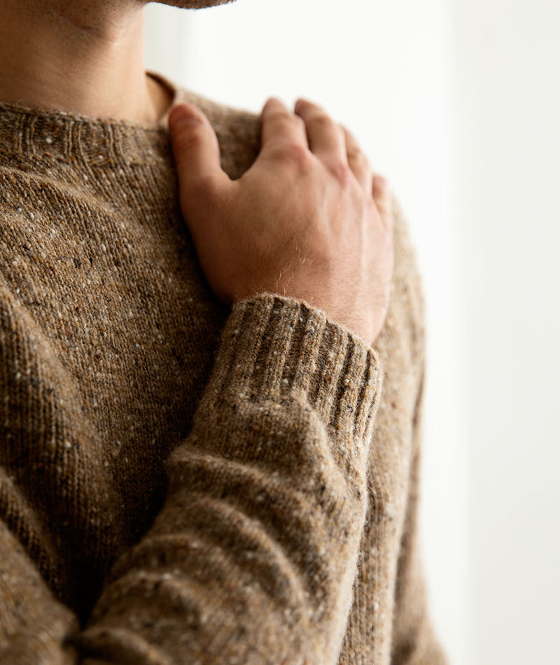 mens merino lambs wool donegal jumper sweater sand brown