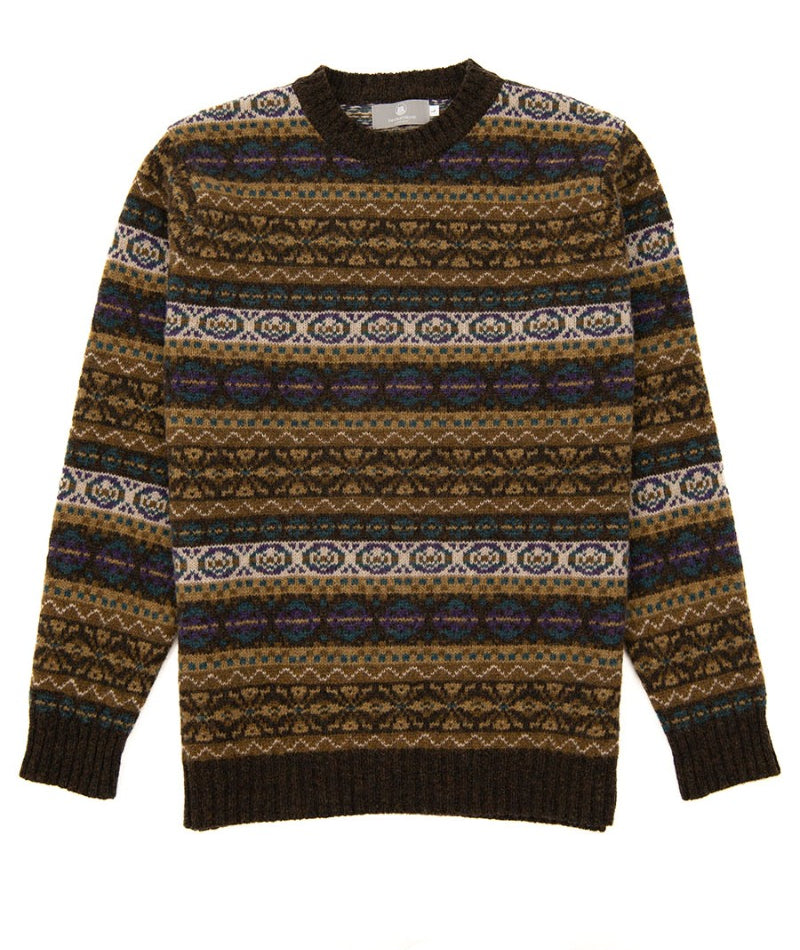 mens drumtochty fair isle jumper brown purple teal wool