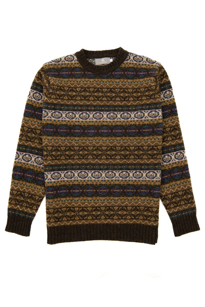 mens drumtochty fair isle jumper brown purple teal wool