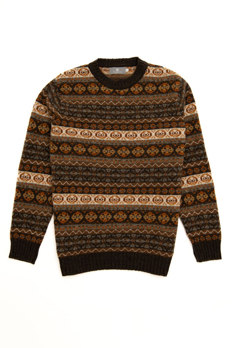 mens drumtochty fair isle jumper orange brown