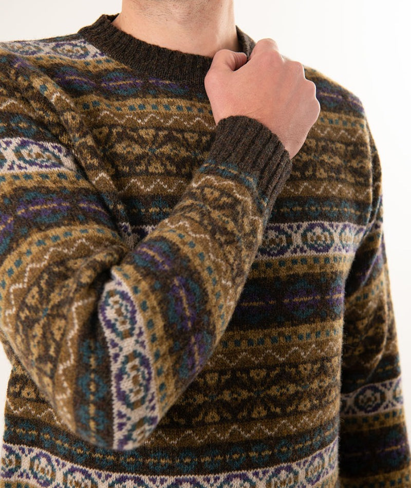 mens fair isle jumper brown purple teal drumtochty