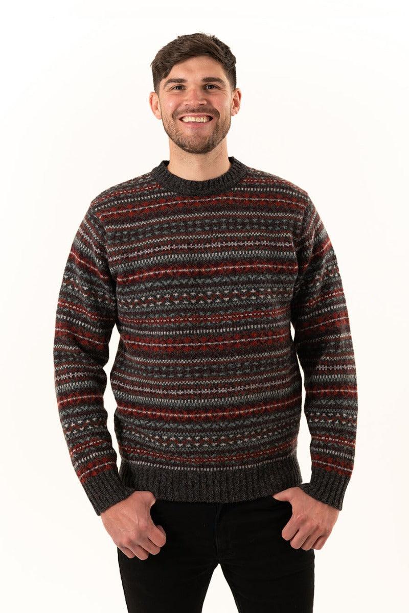 mens fair isle sweater grey red scottish wool kinnaird
