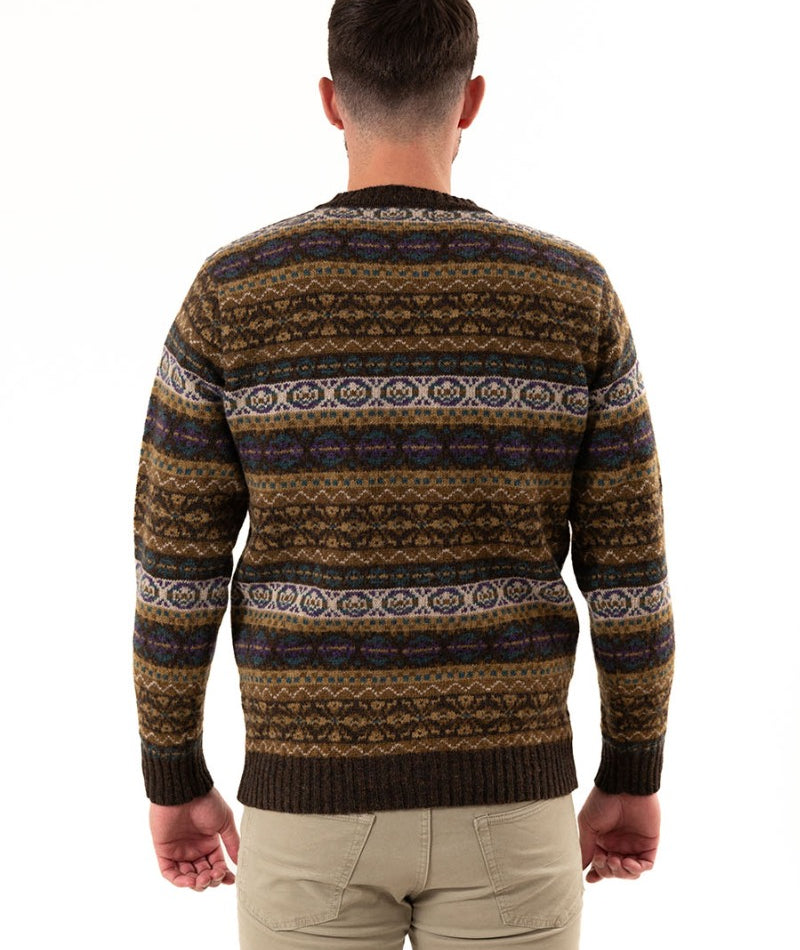 mens fair isle wool jumper brown purple teal drumtochty