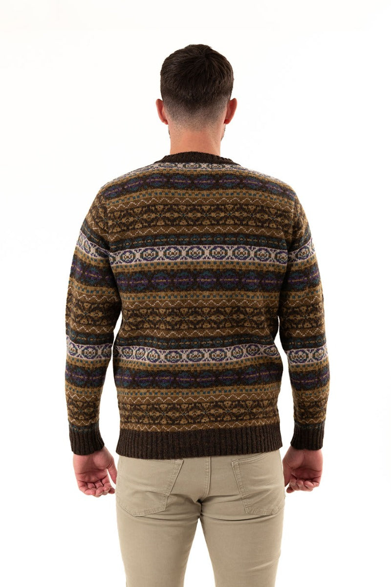 mens fair isle wool jumper brown purple teal drumtochty