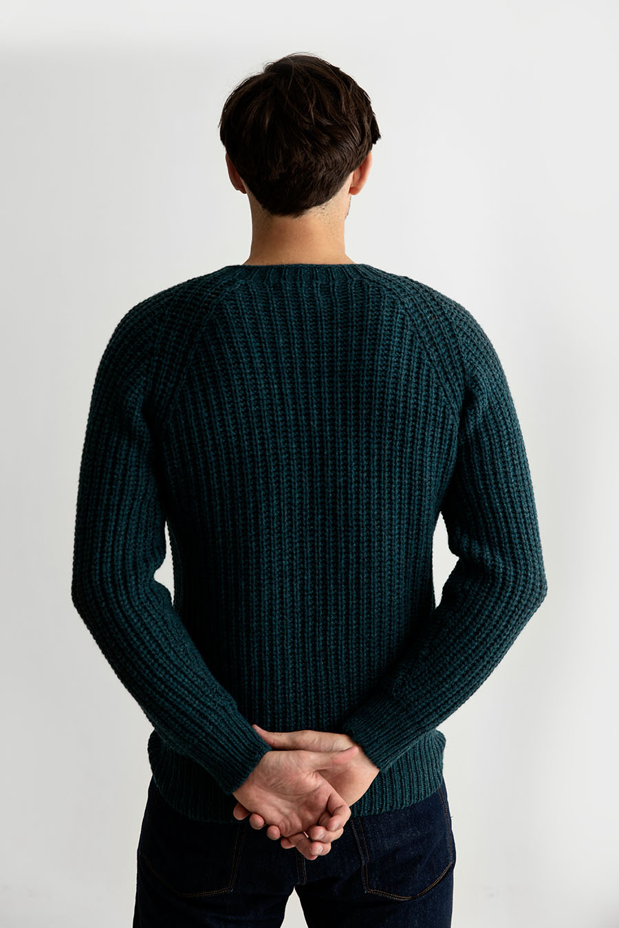 mens geelong lambswool fisherman rib jumper sweater teal