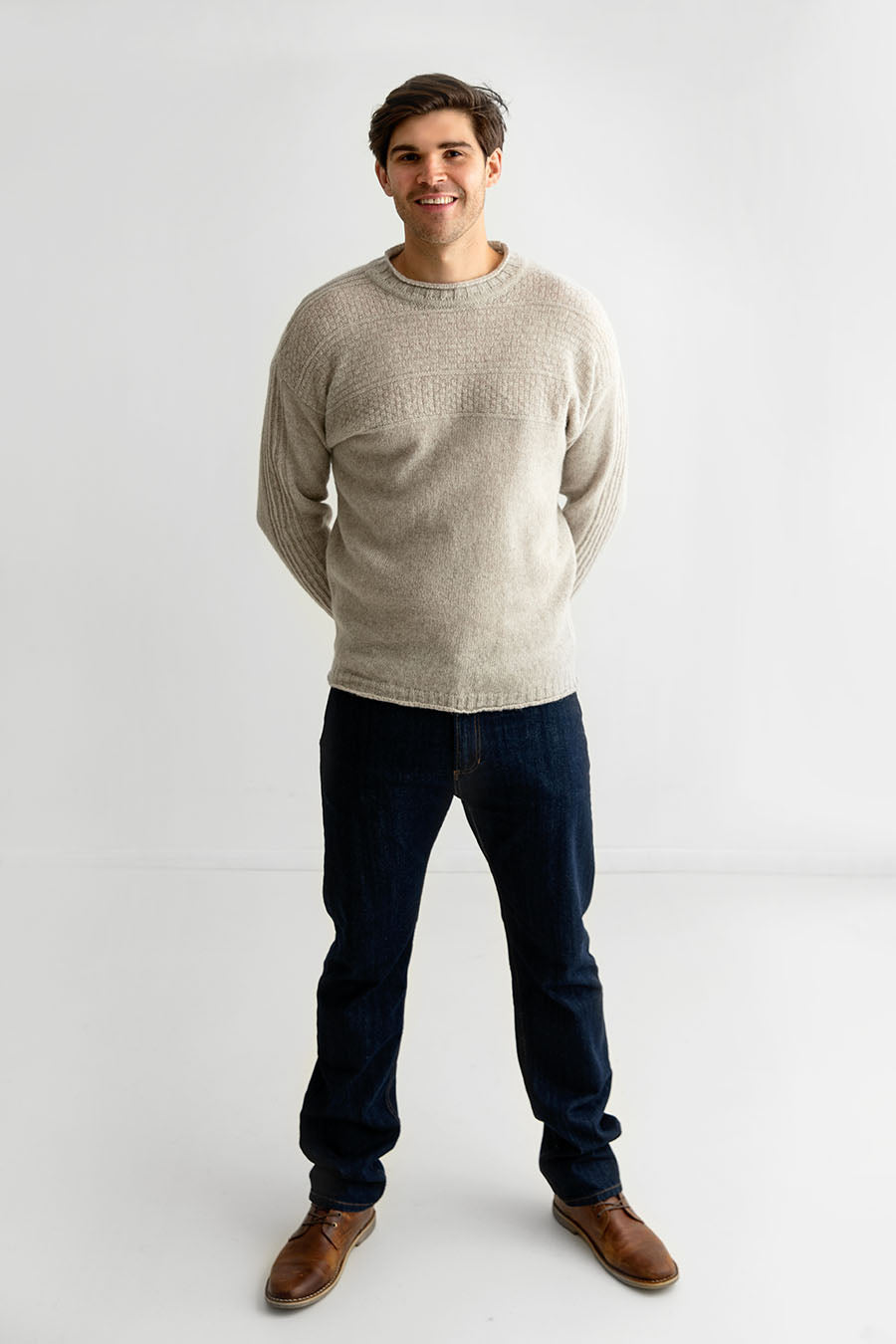 Mens gansey guernsey sweater jumper putty beige wool