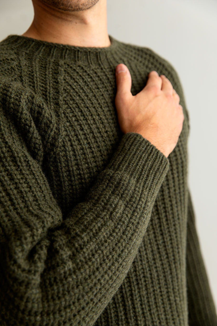 mens green geelong lambs wool jumper sweater fisherman rib