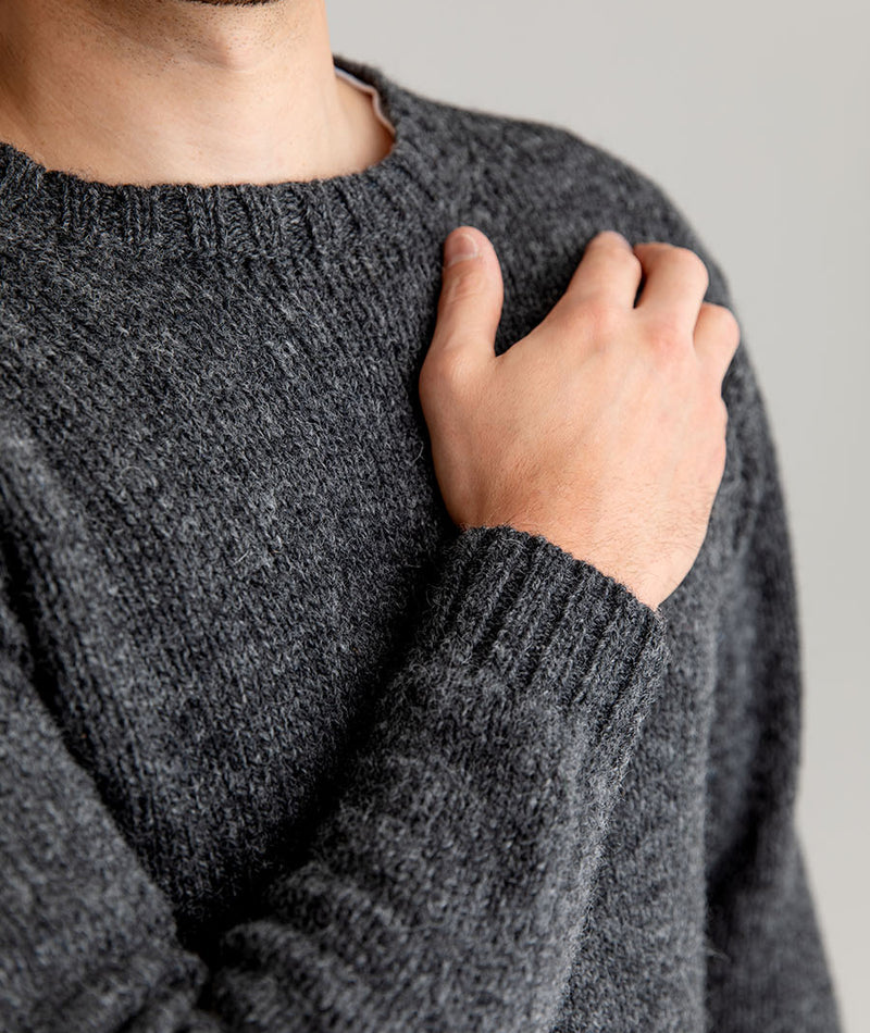 mens mid grey chunky scottish wool crew neck jumper sweater