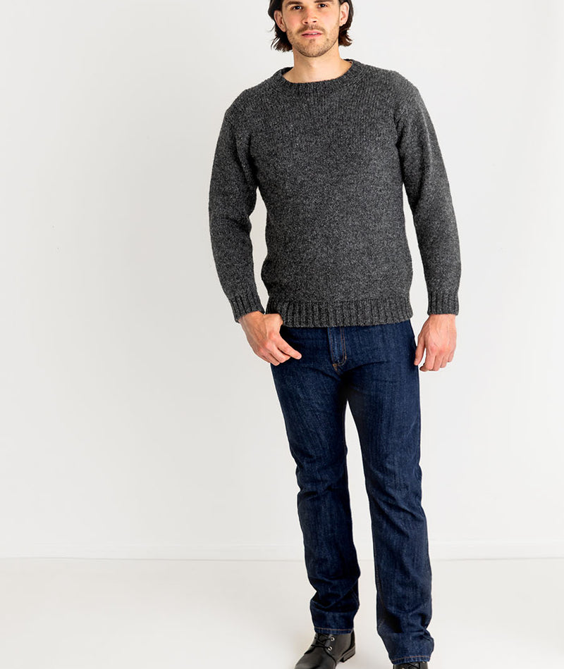 mens grey crew neck jumper sweater chunky scottish wool