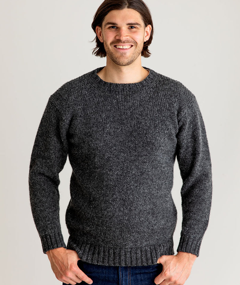 mens mid grey crew round neck jumper sweater chunky scottish wool