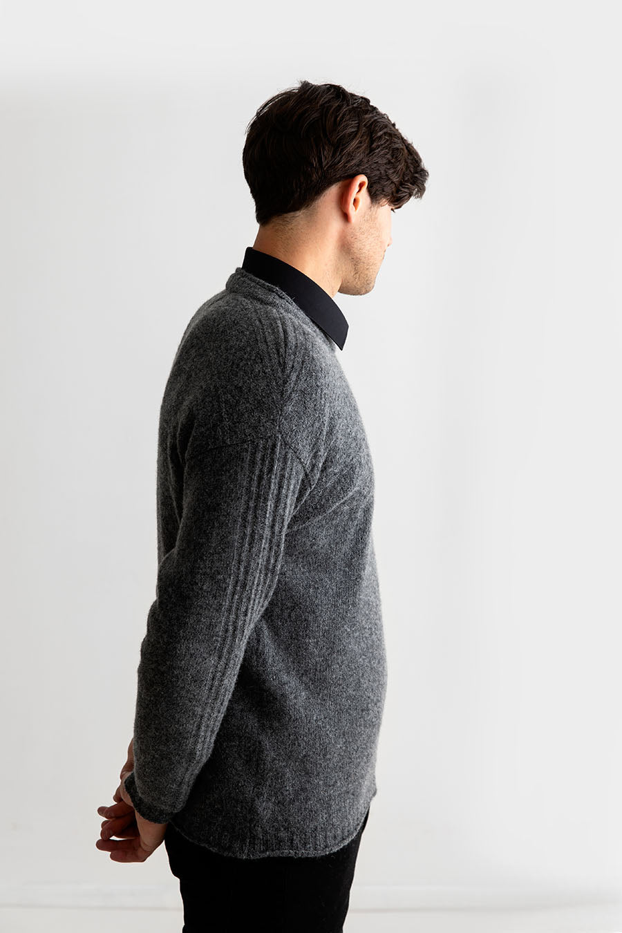 Mens guernsey jumper sweater grey shetland wool