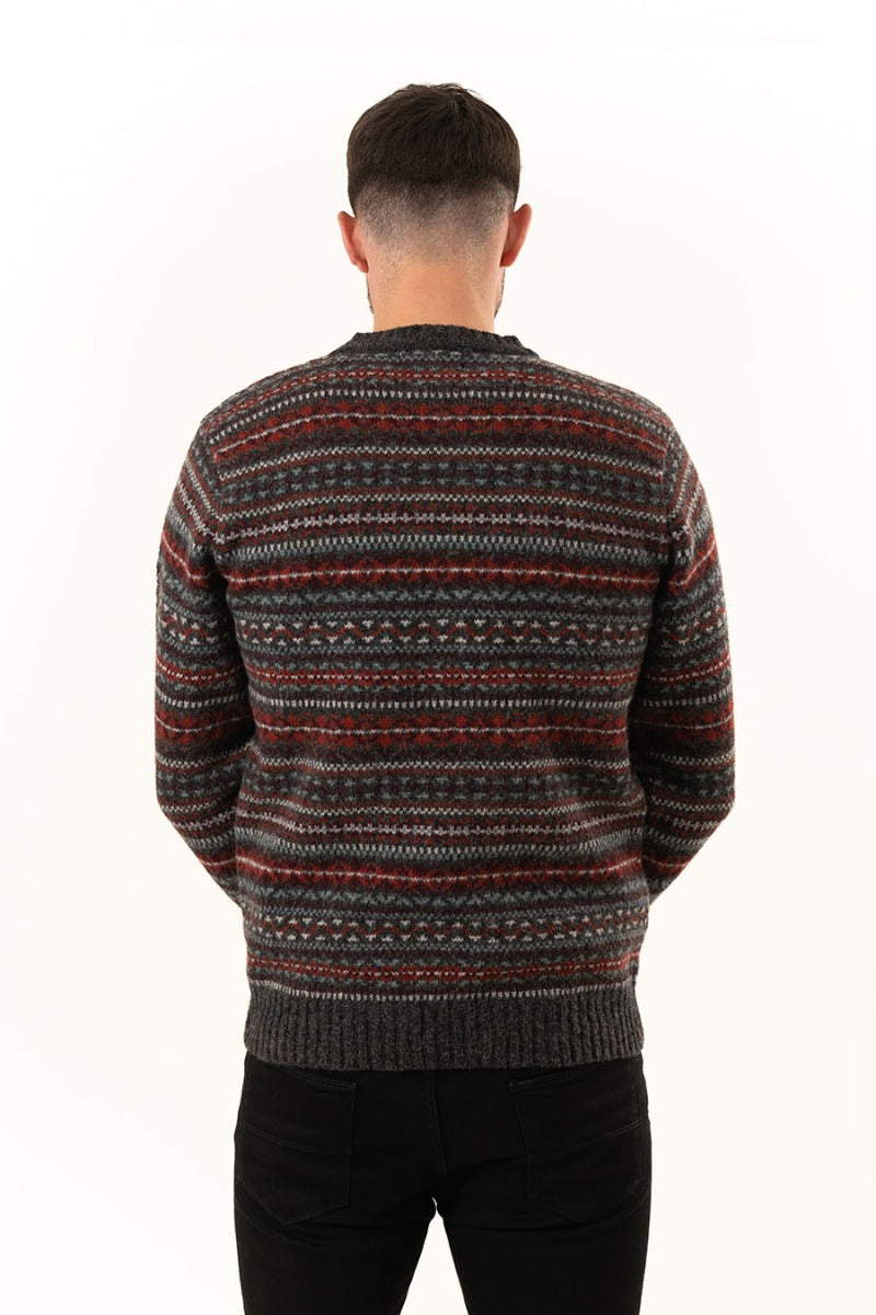 mens grey red wool fair isle jumper kinnaird