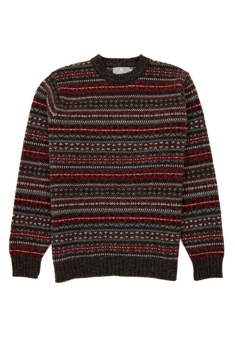 mens kinnaird fair isle jumper red grey