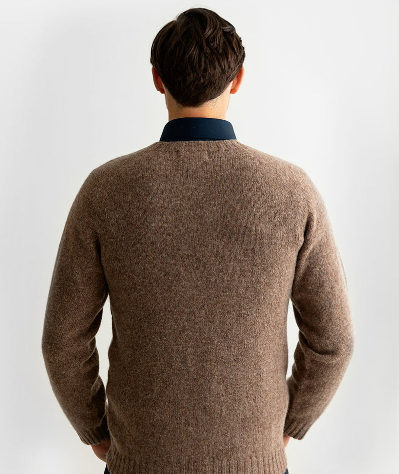 mens light brown shetland jumper sweater saddle shoulder back