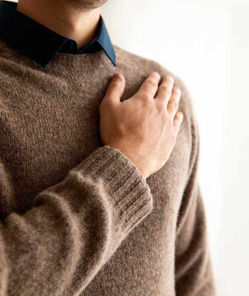 mens light brown shetland wool jumper sweater saddle shoulder