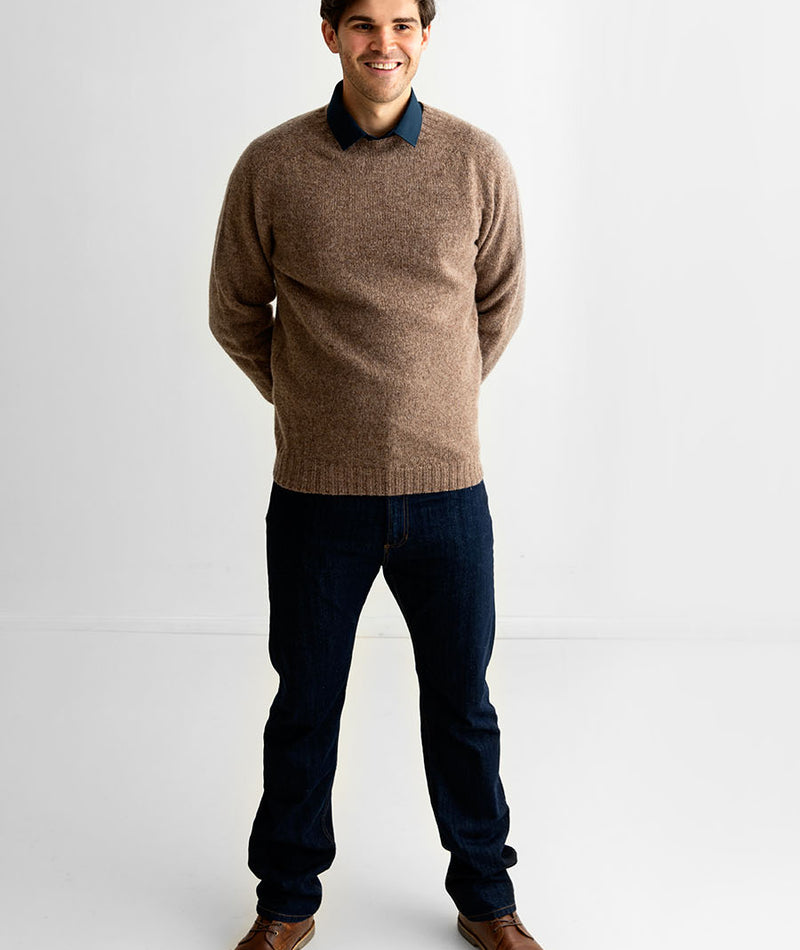 mens light brown shetland jumper sweater saddle shoulder