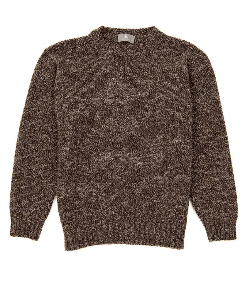 mens natural brown marl chunky crew neck jumper