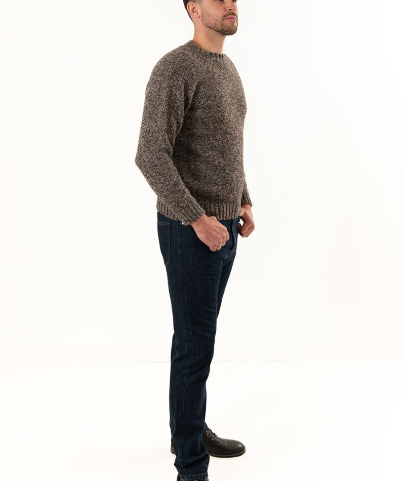 mens natural wool jumper sweater crew neck brown marl