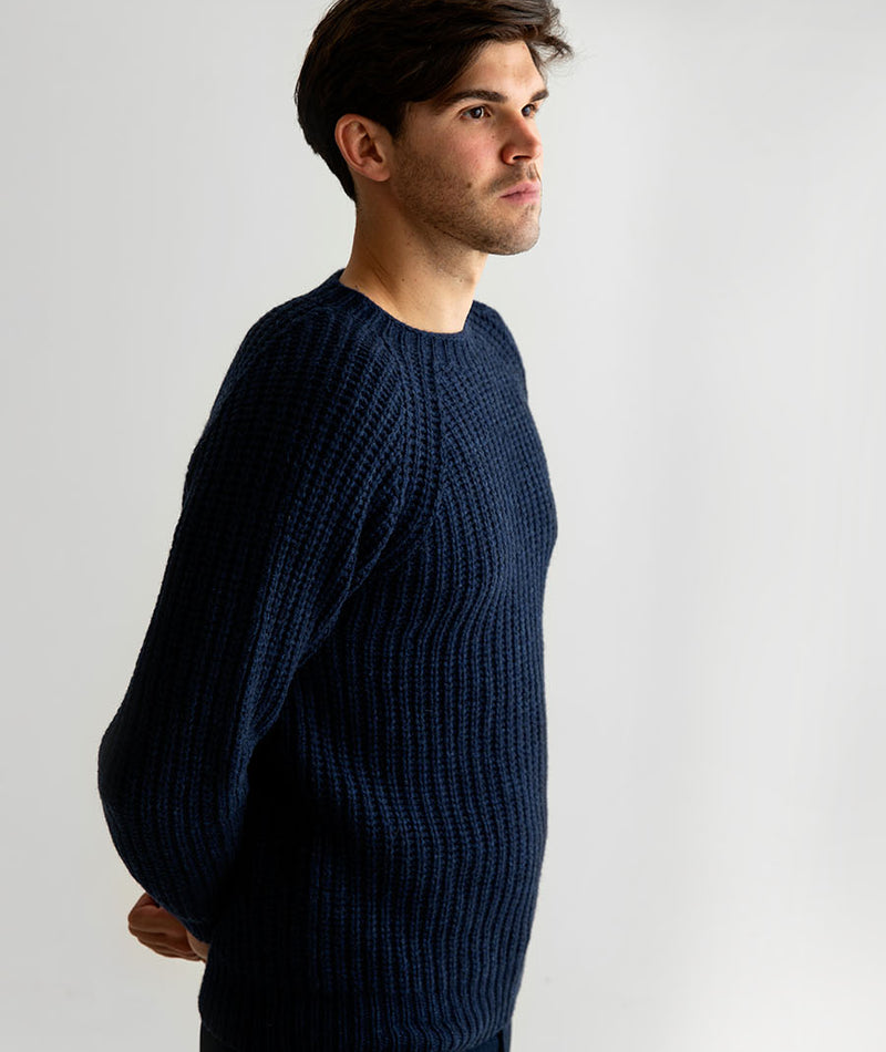 mens geelong lambs wool jumper sweater navy blue fisherman rib