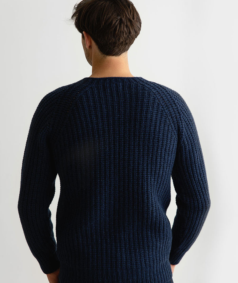 mens fisherman rib navy blue jumper sweater geelong lambs wool