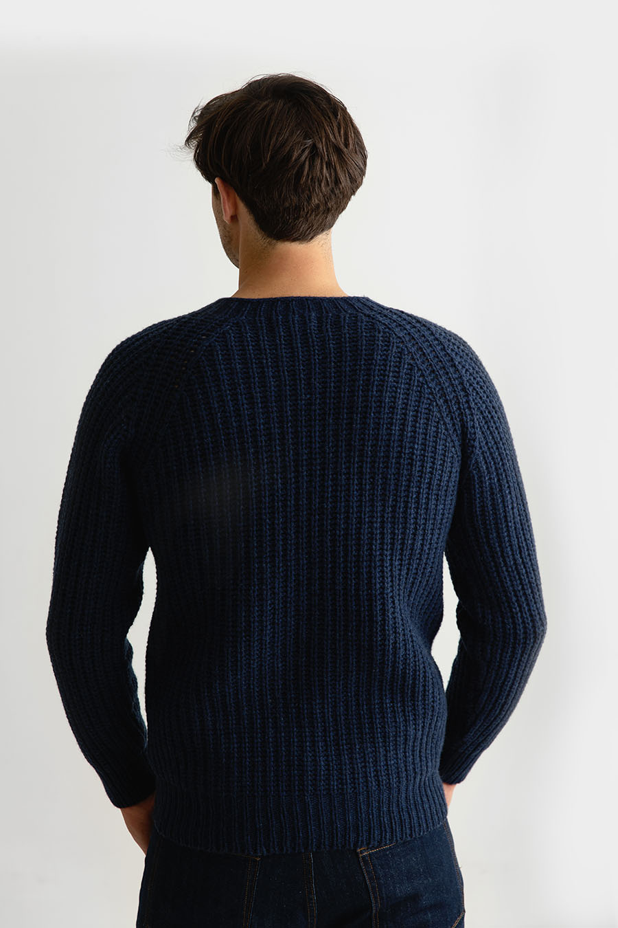 mens fisherman rib navy blue jumper sweater geelong lambs wool