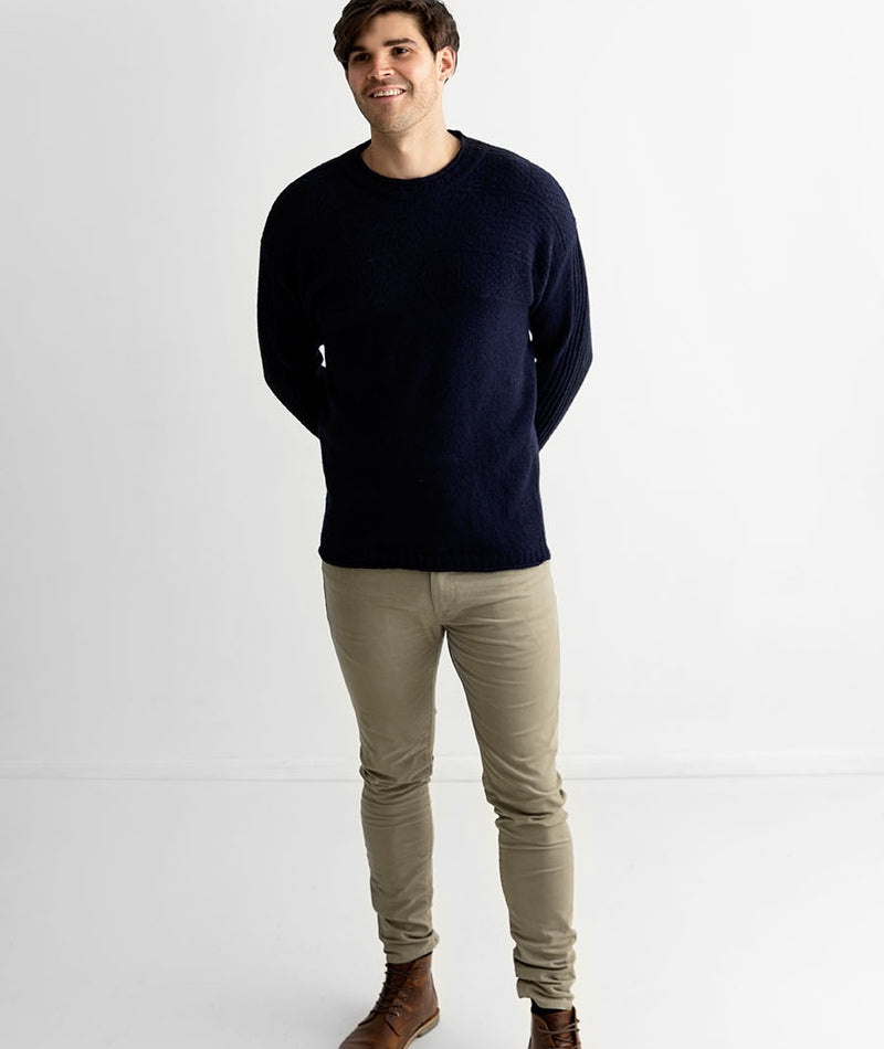 Mens wool gansey guernsey jumper sweater navy blue breakwater