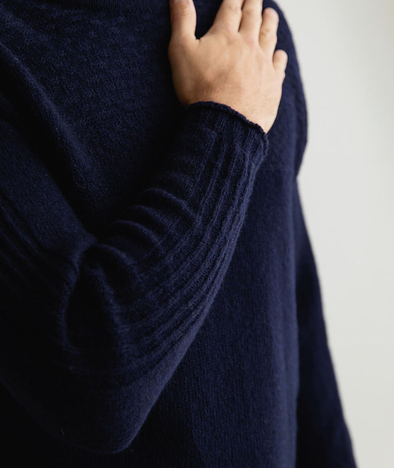 Mens wool navy blue gansey guernsey jumper sweater breakwater