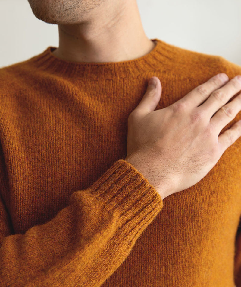 mens orange shetland wool jumper sweater saddle shoulder cu