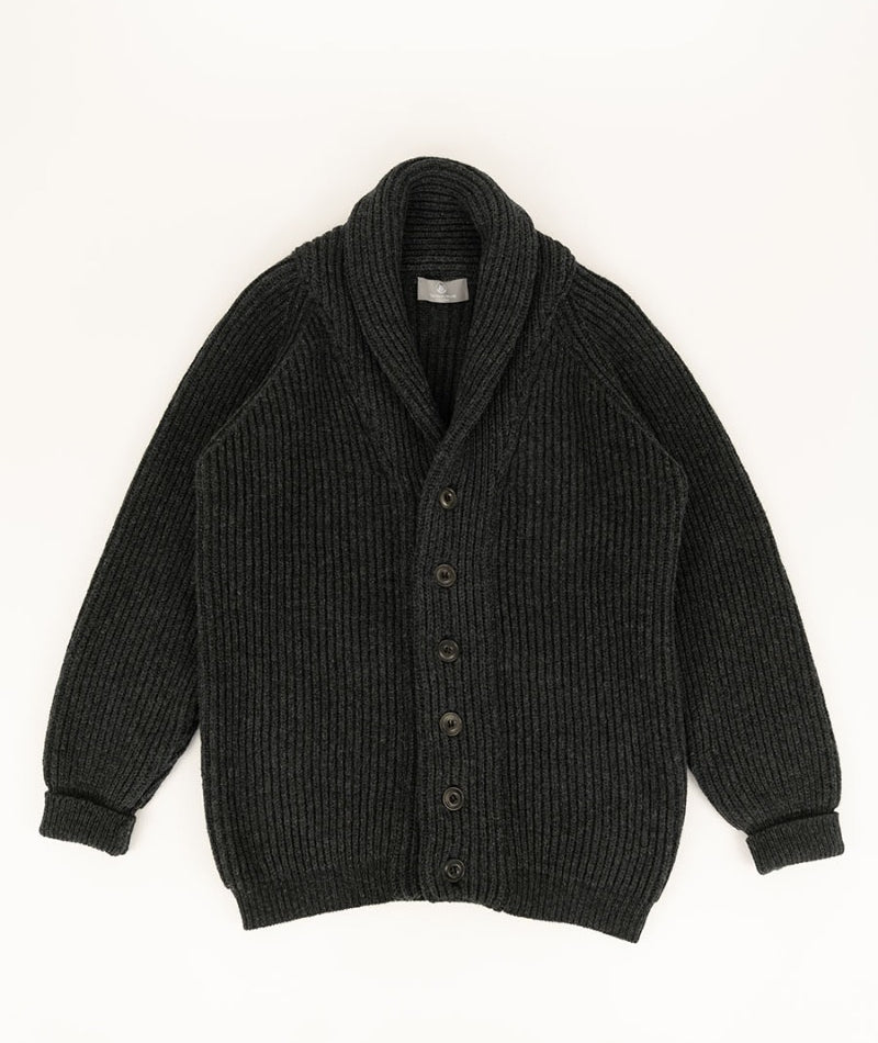 mens ribbed shawl collar wool cardigan charcoal grey