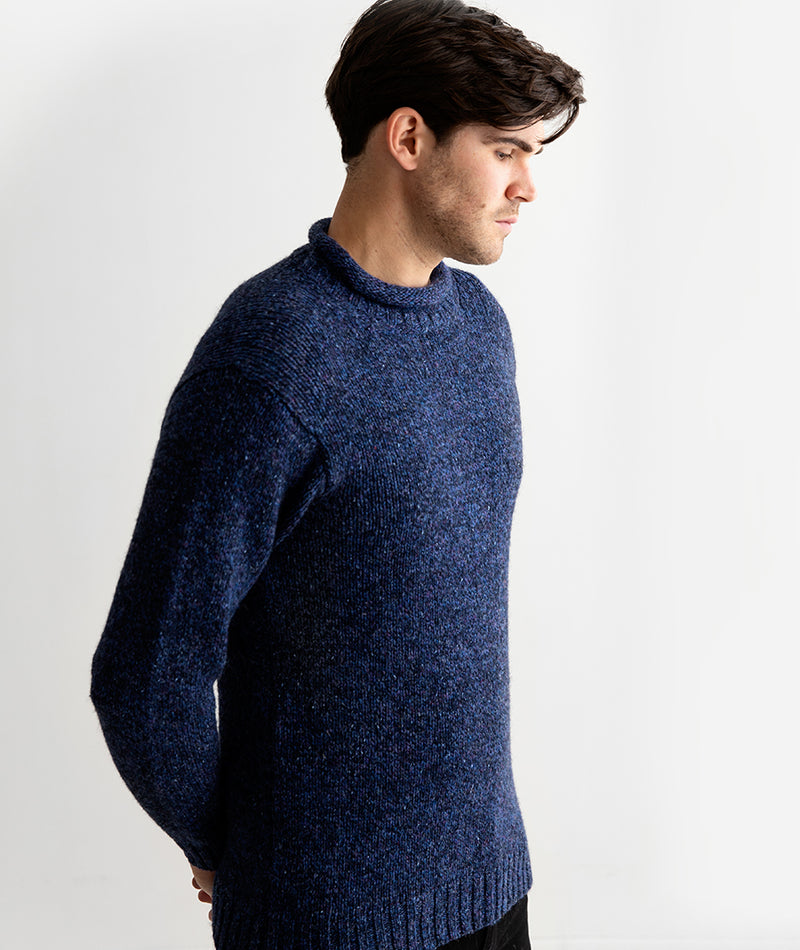 mens blue navy marl roll neck jumper sweater wool