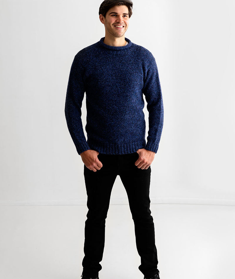 mens chunky wool blue roll neck sweater jumper