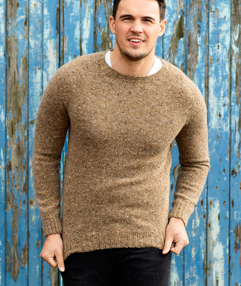 Mens Sand Donegal merino wool jumper sweater beige brown