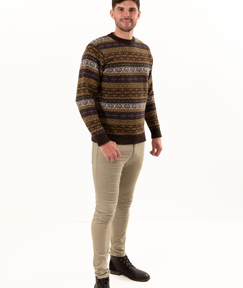 mens scottish sweater brown wool fair isle drumtochty