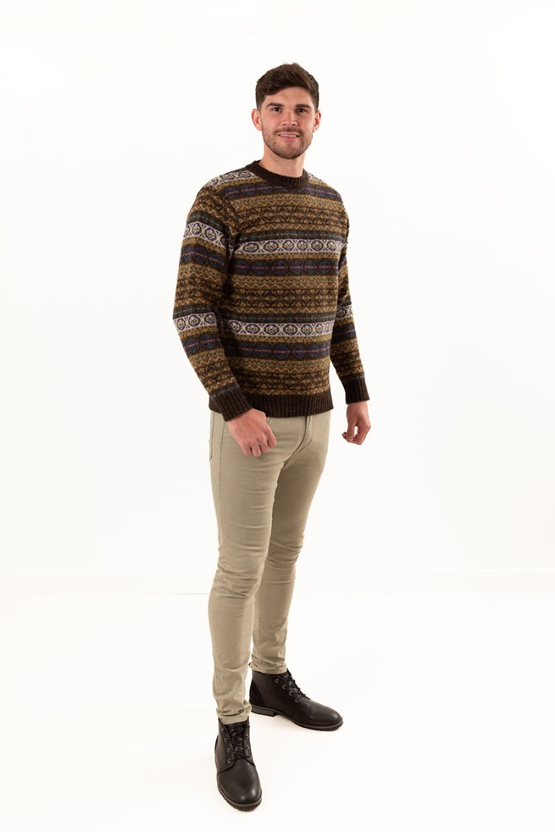 mens scottish sweater brown wool fair isle drumtochty