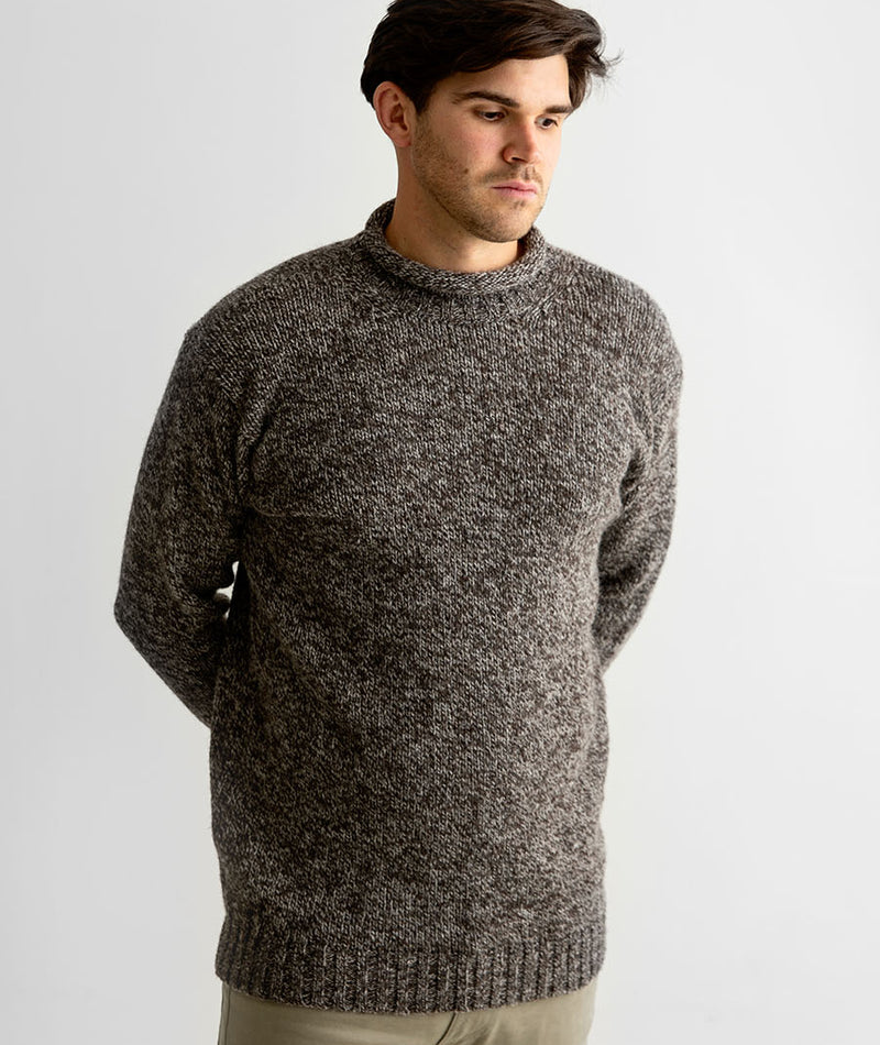 mens undyed wool jumper sweater roll neck chunky brown pebble