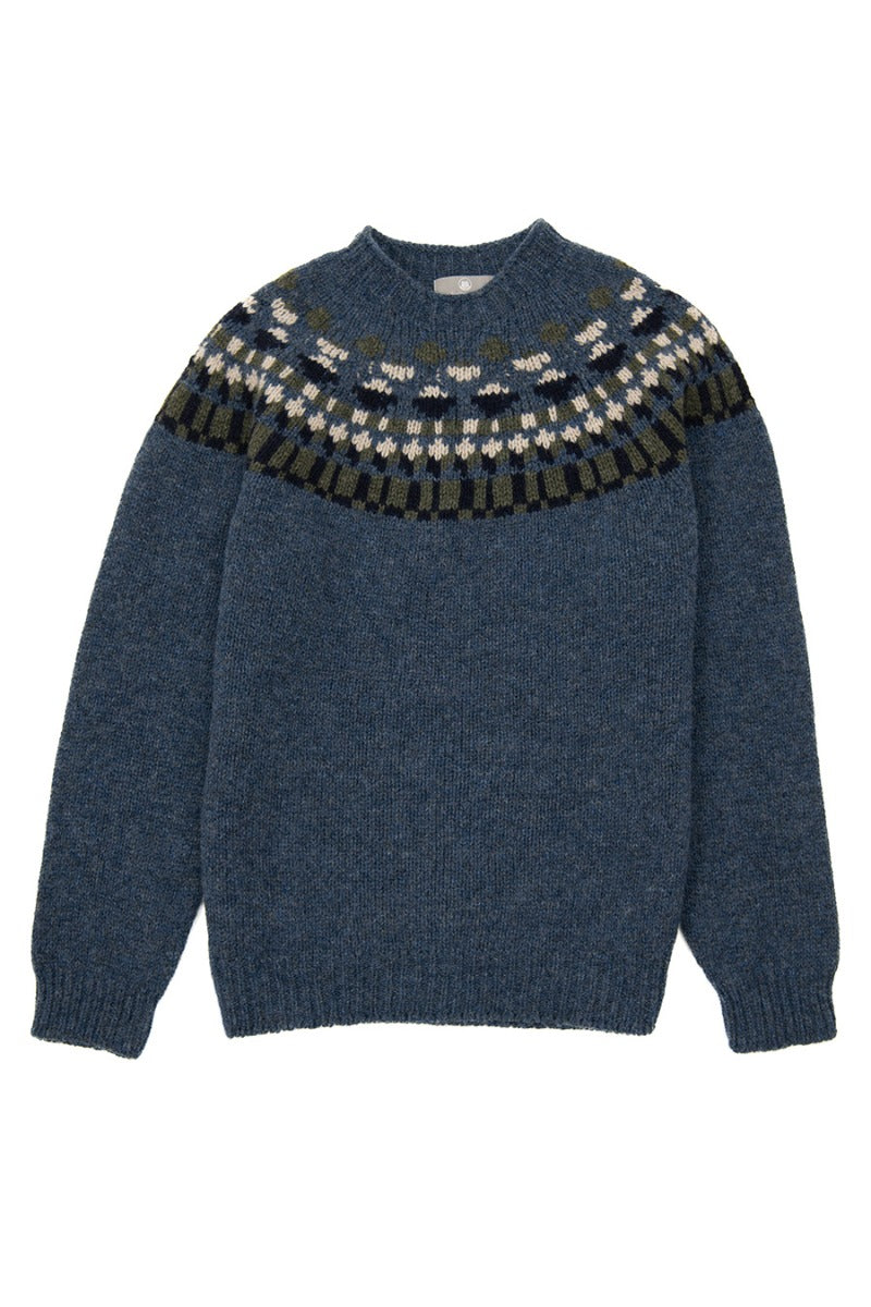mens staffa fair isle yoke jumper denim blue