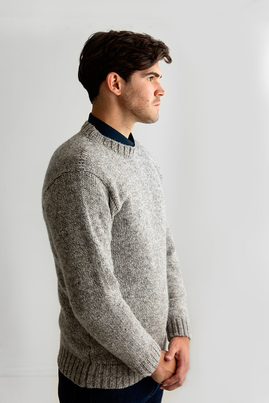mens chunky wool crew neck jumper sweater natural undyed light brown