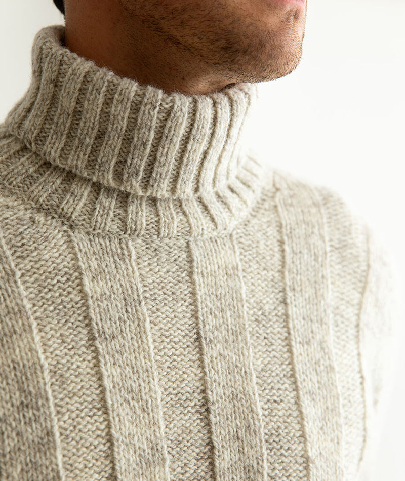 Mens undyed chunky scottish wool polo neck jumper sweater