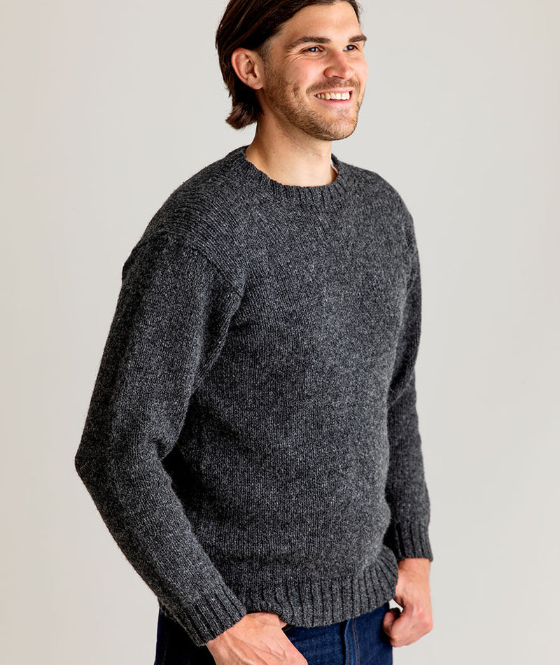 mens wool crew neck mid grey jumper sweater chunky round