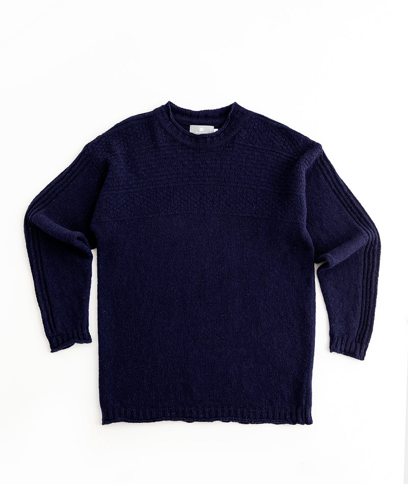 mens gansey jumper sweater wool navy blue scottish breakwater
