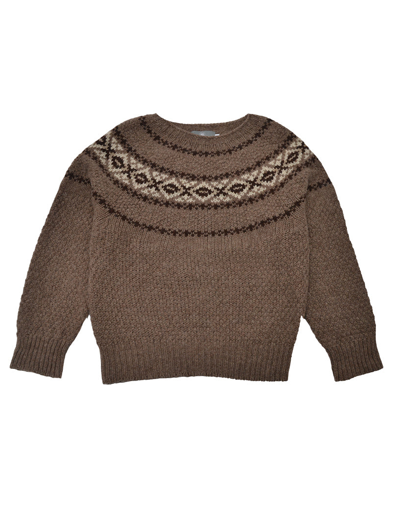 Womens Chunky Etive Yoke Fair Isle Jumper - Mocha